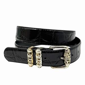 VINTAGE DONNA KATZ LEATHER BELT WESTERN BOHO CLASSIC PREPPY BLACK SILVER SIZE M